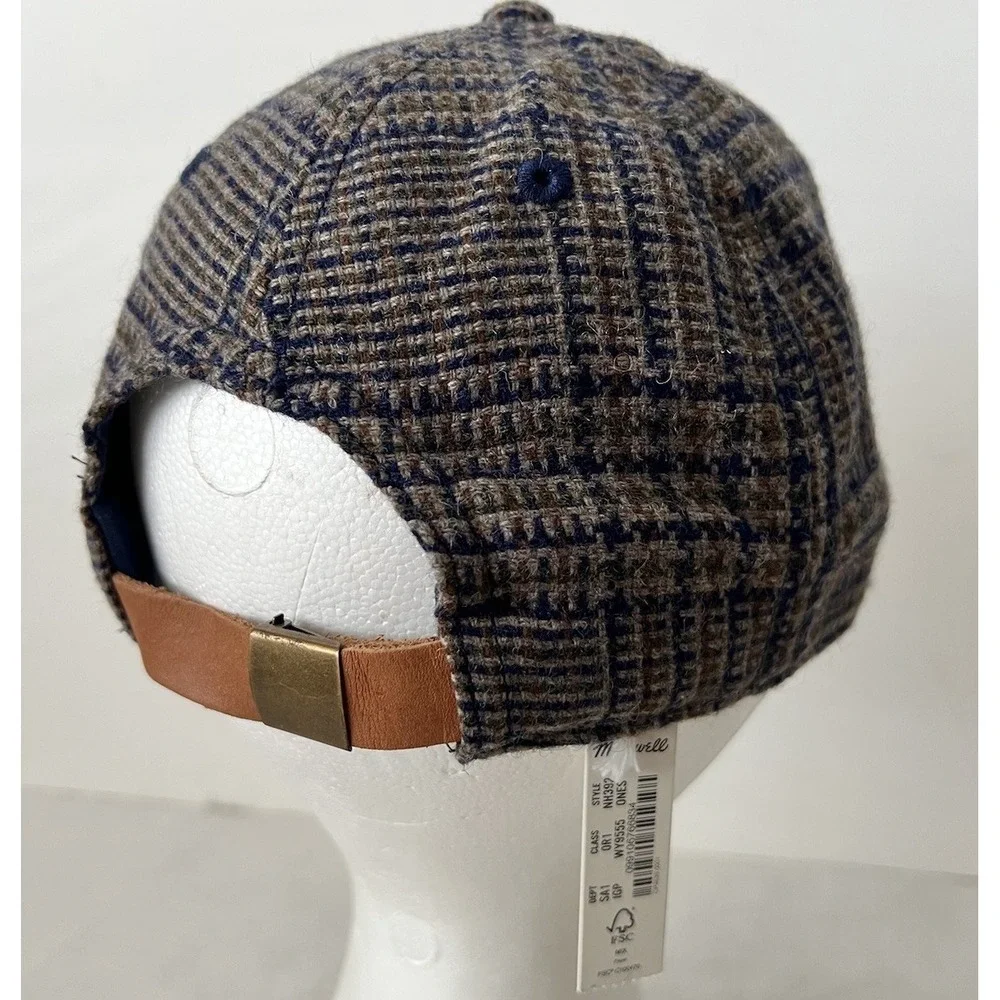 NEW Madewell Plaid TWEED knit Baseball Cap Wool Blend Brown Ralph Lauren Style